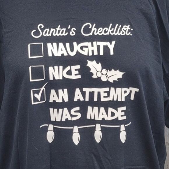 Upcycled Hand Printed Mens 4XL Christmas Santa Checklist Naughty Nice Tee Shirt - Picture 2 of 4